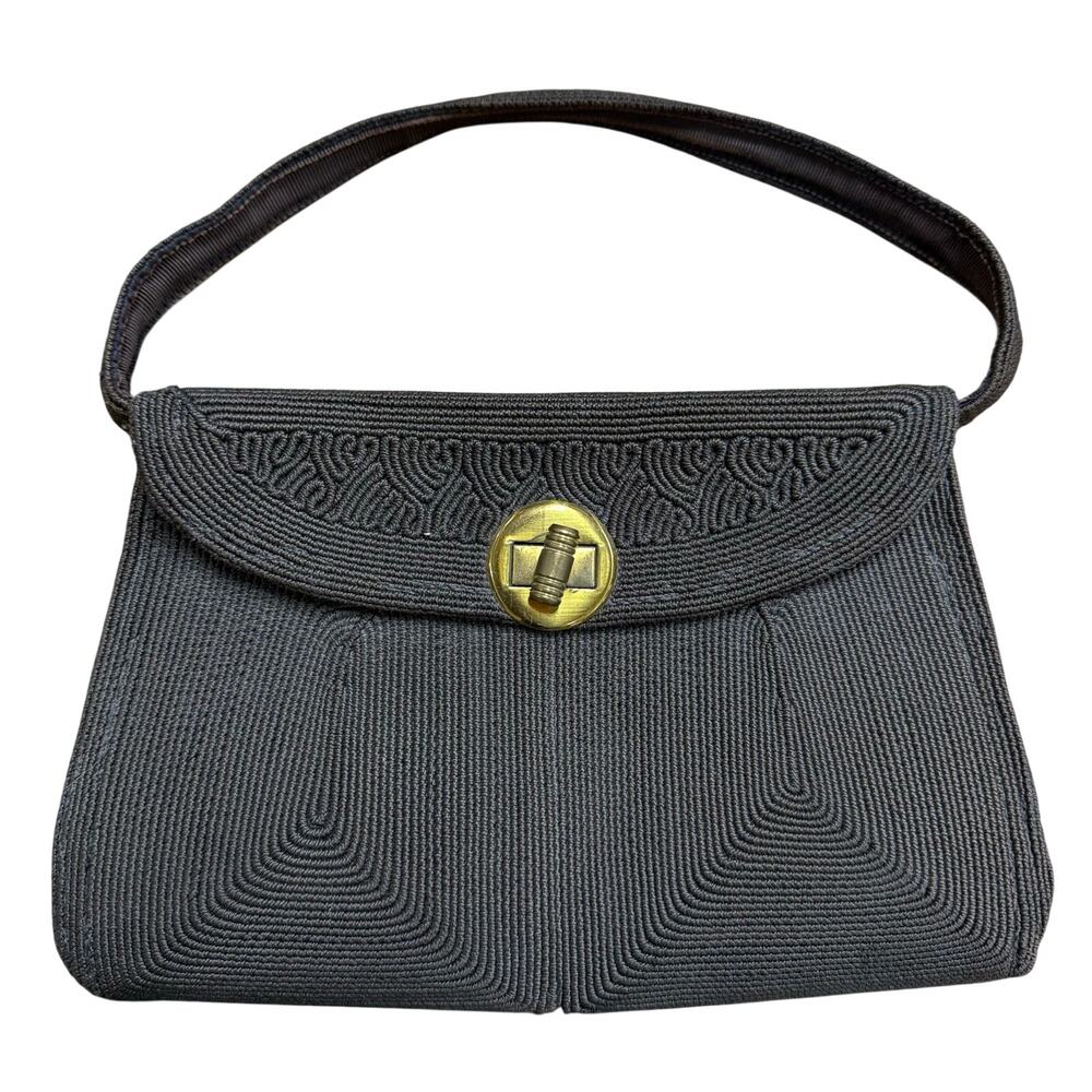 VTG 40’s-50’s Genuine Corde Handbag Clutch Black Textured evening Party Purse